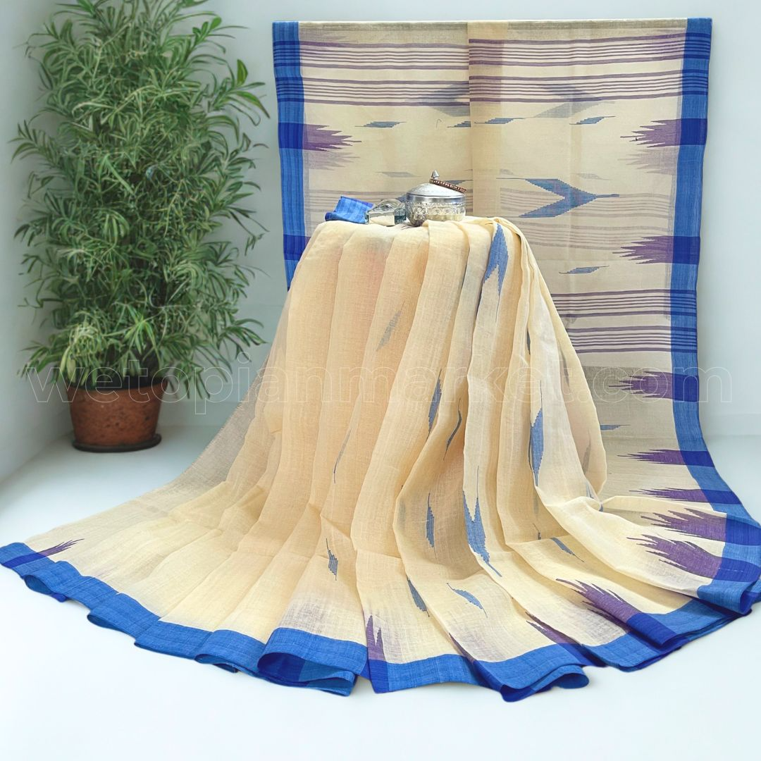 উন্নত মানের মনিপুরী শাড়ি | Color: Light peach and Blue